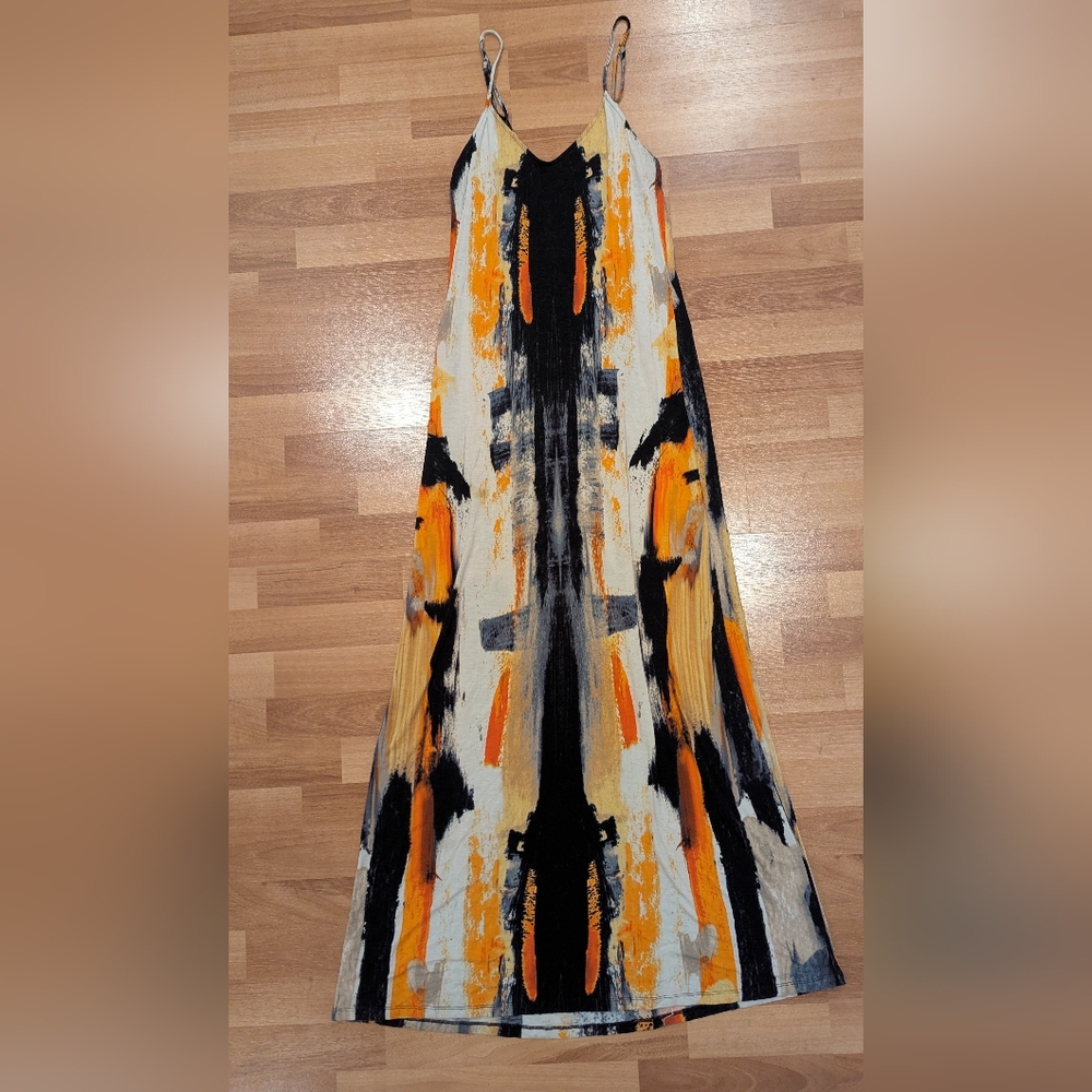 Mossimo Vibrant Maxi Dress in Orange, Black, and Cream
